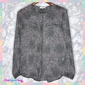 OVI 90s Sheer Polka Dot Black White Button Up Roll Tab Sleeve Blouse Women’s M